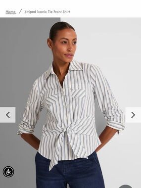 NIC+ZOE Striped Tie-Front Button Down Shirt - White & Blue